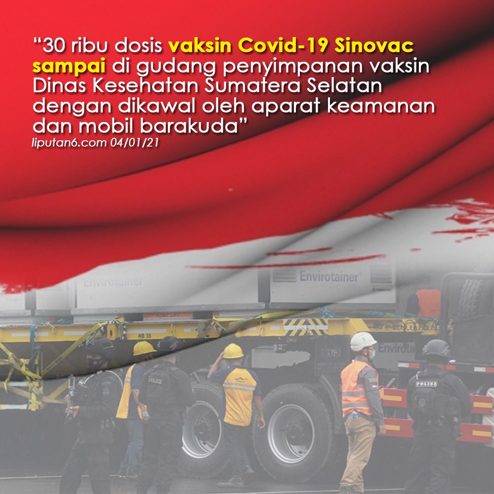 Roote007's tweet photo. 30 Ribu dosis vaksi covid19 sinovac telah sampai di Gudang penyimpanan vaksin Dinkes Sematera Selatan yang dikawal oleh aparat keamanan dan mobil barakuda #PolriKawalDistribusiVaksin https://t.co/BH18WScwxn