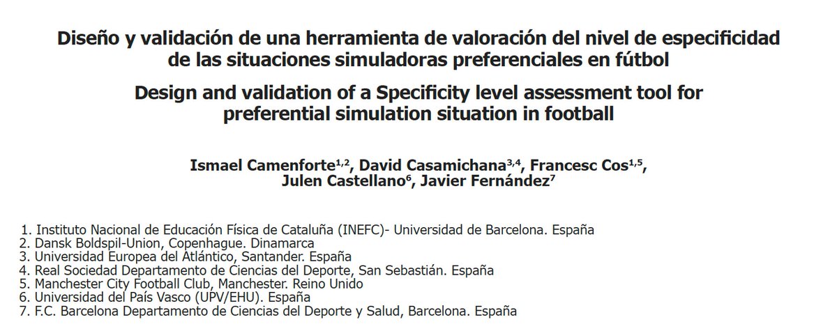 Herramienta de valoración de la Especificidad de las SSP en fútbol. ⚽️📝
Muchas gracias a todos los que lo han hecho posible! @DavidCasamichan Francesc Cos <a href="/julencastellano/">Julen</a> <a href="/JaviOnData/">Javier Fernández</a>   cafyd.com/REVISTA/ojs/in…