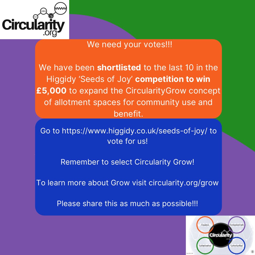 CircularityORG's tweet photo. We need your votes!!!
Weโve been shortlisted in the Higgidy โSeeds of Joyโ to win ยฃ5,000 for CircularityGrow
Go to https://t.co/Ak10qopL3m to vote for us!
Remember to select Circularity Grow!
1/2
#Competition #Higgidy #SeedsOfJoy #Circularity #CircularityGROW #Grow #Allotment https://t.co/6f03MuoAhM