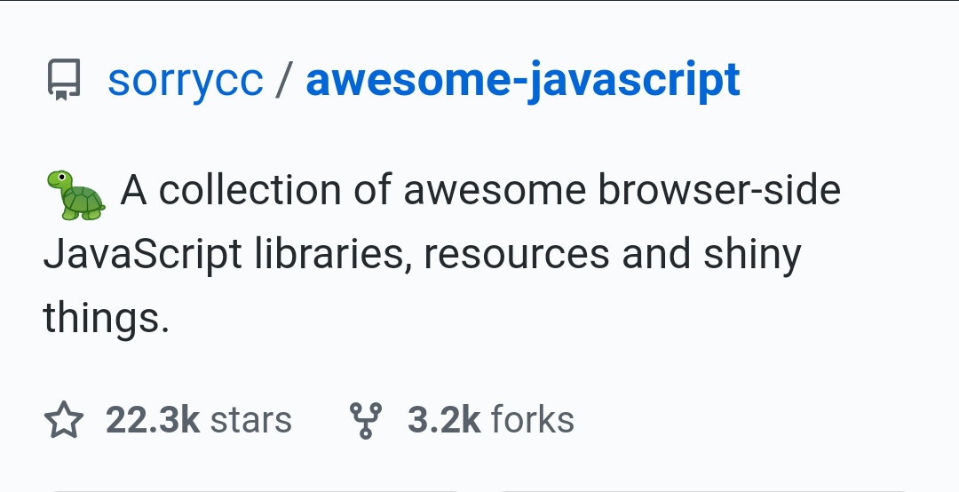 ravinwashere's tweet image. I find a fantastic GitHub repository called: awesome-javascript

This repository contains a collection of awesome browser-side JavaScript library, resources and shiny things. 

Link - github.com/sorrycc/awesom…