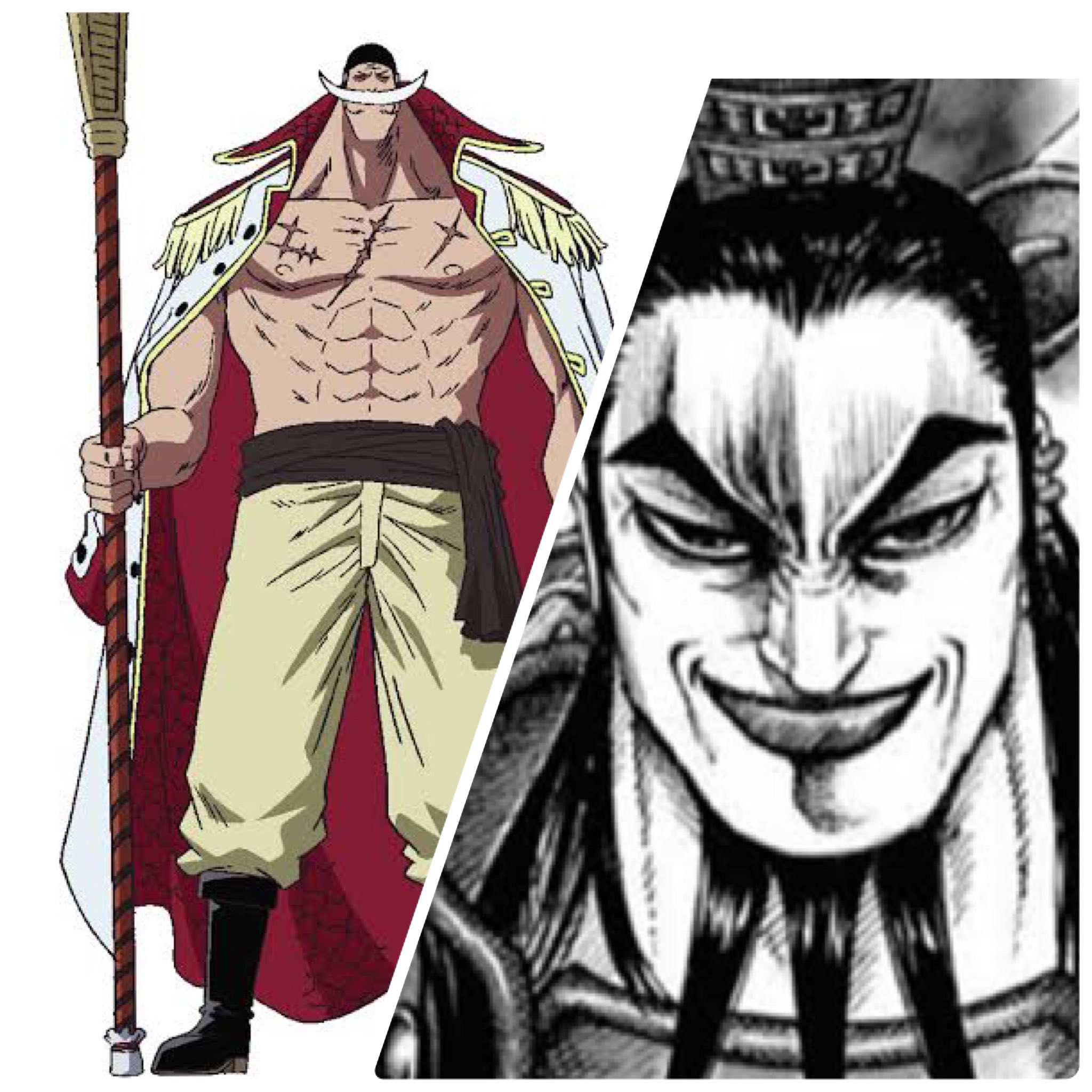 ガチャマニア ワンピースフィギュア ワンピースとキングダム ルフィと信は言うまでもないですが なんだか似た雰囲気のキャラが多い 白ひげ 王騎 カイドウ 龐煖 ウソップ 尾平 マルコ 騰 両方とも大好きな作品なんですが この感じ誰かに共感して