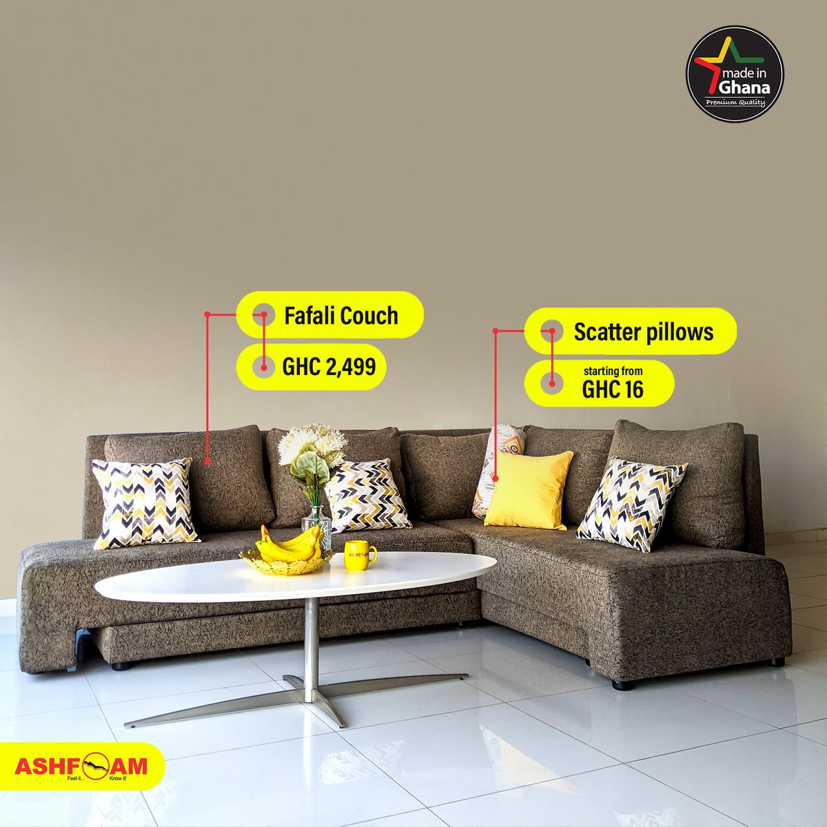 AshfoamGhana's tweet photo. An elegant setup for your beautiful home! Add a touch of style to your living space this year with our comfortable Fafali couch!

 #HappyNewYear #MadeInGhana #FeelitKnowit https://t.co/eOj4udi24Z