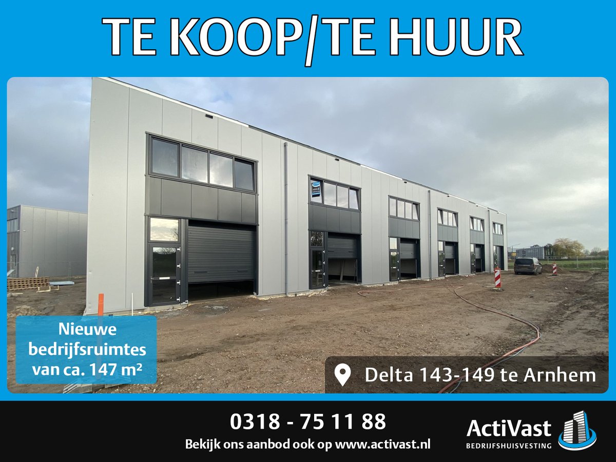 ActiVast's tweet photo. Te Koop - Te Huur: Delta 143-149 te Arnhem. Nieuwe #bedrijfsunits in een fraai ontworpen gebouw dat momenteel wordt gerealiseerd. Het gebouw bevindt zich op een mooie locatie op #bedrijvenpark IJsseloord. Meer weten? Neem contact met ons op of kijk op: https://t.co/xZdeKn0cij https://t.co/YFsWn2RjsV