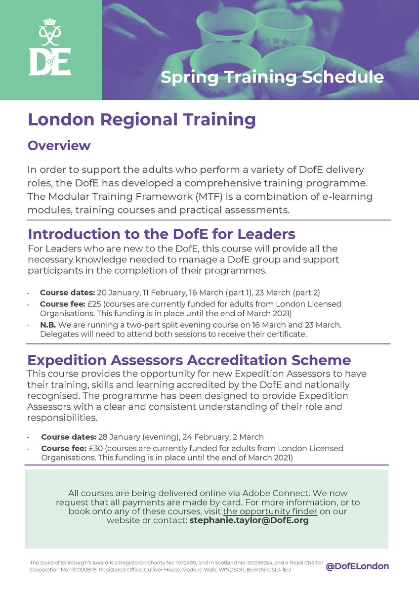 Our DofE London regional adult training courses for January - March 2021 are now live and available to book online: buff.ly/3afXsaf