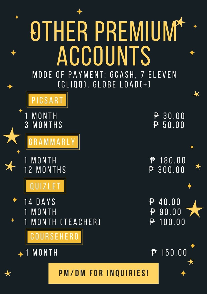 cheapremiumacts's tweet photo. OTHER PREMIUM ACCOUNTS ARE ALSO AVAILABLE ‼

💸MOP: GCASH, GCASH CLIQQ (7 ELEVEN), GLOBE LOAD (+)

📩DM FOR INQUIRIES https://t.co/KoAI5v6Y8h