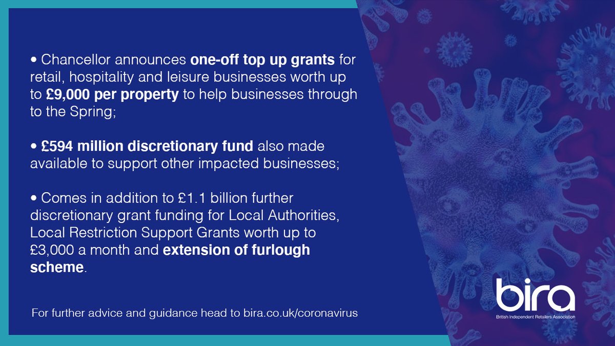 BREAKING NEWS: £4.6 Billion in new lockdown grants to support businesses and protect jobs. <a href="/hmtreasury/">HM Treasury</a> 
Read more here➡️ bira.co.uk/new-funding-lo…

#lockdown #smallbusiness #covid19 #grants