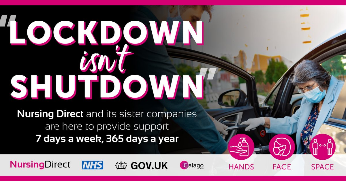 NursingDirectUK's tweet photo. *** Lockdown isn't Shutdown ***
We're still here at Nursing Direct to help you 7 days a week, 365 days a year!
#nursingdirect #galagogroup #nursejobs #carerjobs #homecare #nhs #handsfacespace #healthcare #homecareagency #covıd19 #lockdown3 #positive https://t.co/UvhwiHEKuD