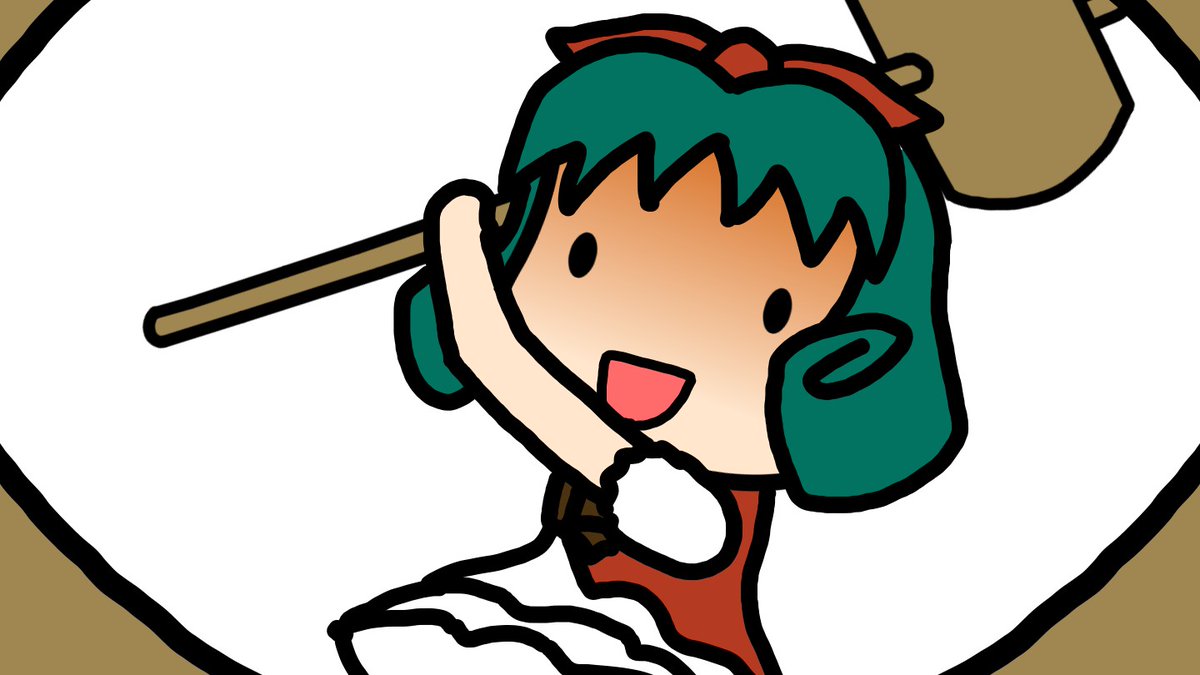 1girl green hair chibi open mouth smile solo mallet  illustration images