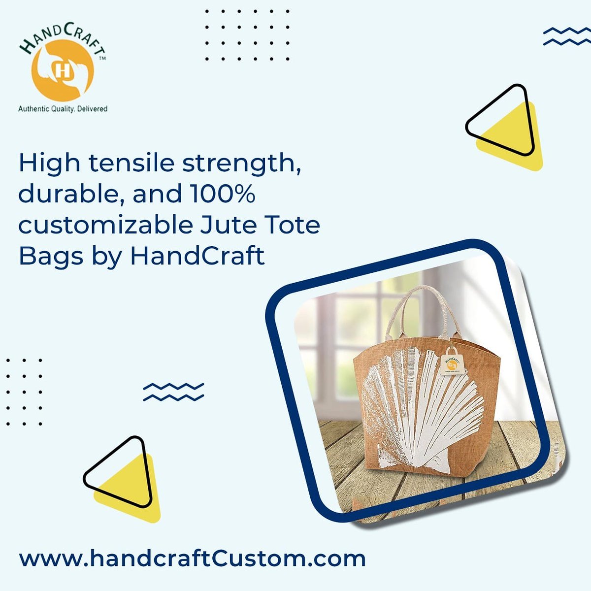Available in various colours, sizes and designs, HandCraft's Jute Tote Bags are the perfect biodegradable and sustainable product for your company's promotional and branding activities.
Head to handcraftcustom.com/jute-tote-bags/ for more details.
#jutebag #jutetotebag #durable #customisable