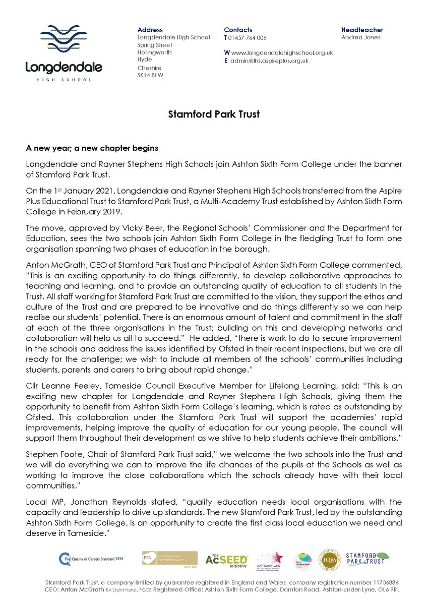 #LHS #RSHS A new year; a new chapter begins - Stamford Park Trust