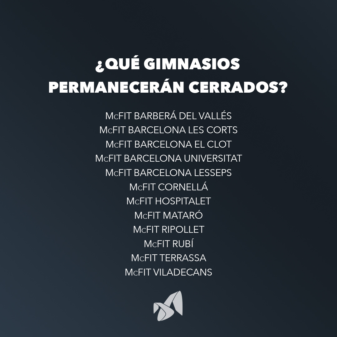 Siguiendo las indicaciones de las autoridades pertinentes, los gimnasios McFIT de Cataluña permanecerán cerrados desde este jueves 7 de enero hasta nuevo aviso.