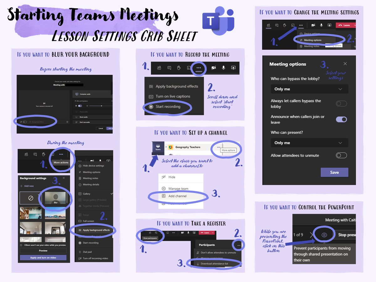 📢 TEACHERS 📢 In this crib sheet I have condensed (what I perceive to be) the most useful tips for teaching live using @MicrosoftTeams. Free download here: drive.google.com/drive/folders/… Thanks to @MissHudsonHist, @mrdillonmaths, and others for all of these tips. #onlineteaching