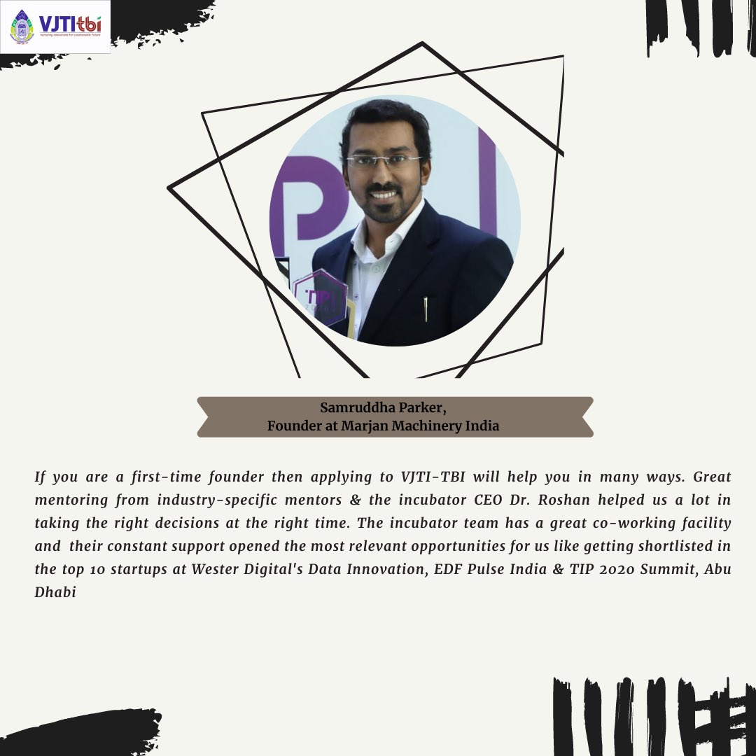 Marian Machinery Pvt Ltd a VJTI-TBI incubate an award winner of various acceleration program is satisfactorily nurturing with us.

If you too wish to be a part of our incubation program then apply now- lnkd.in/eUt-jqS
#energy #startup #solar #o&amp;m #robots #vjti #vjtitbi