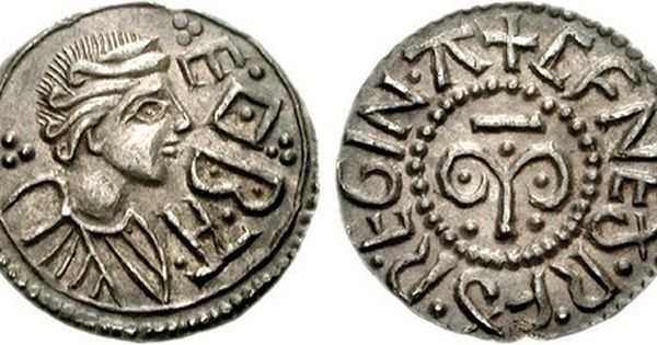 The earliest contemporary image of an English queen is of 'Cynethryth Regina' d.798, queen of Offa of Mercia during the Mercian supremacy. She's depicted on coinage minted in her name, almost unheard of for a queen consort, and is named in a charter as queen 'by the grace of God'