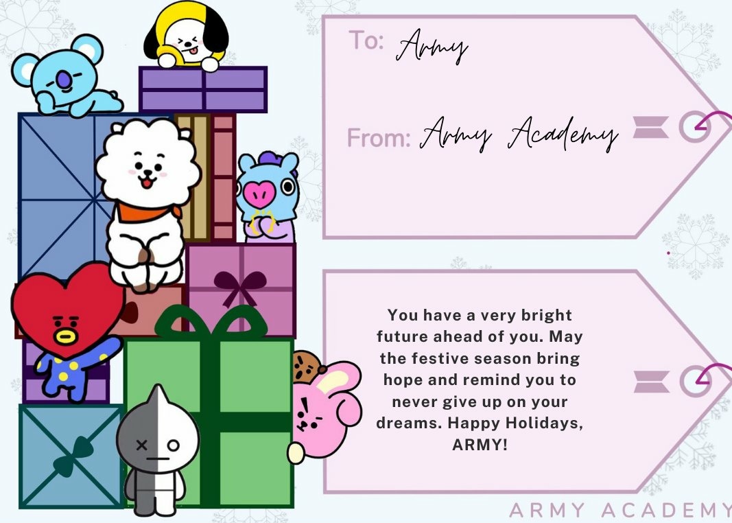You have a very bright future ahead of you. May the festive season bring hope and remind you to never give up on your dreams. Happy Holidays, ARMY! ❄💜