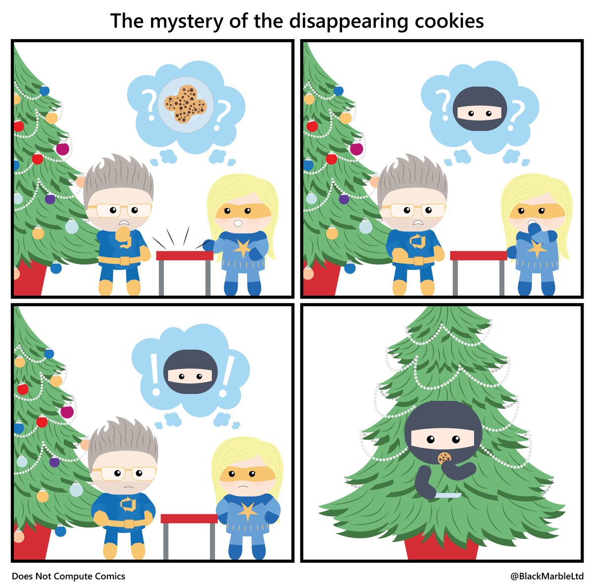 BlackMarble's tweet image. Ho Ho Ho! #CodingNinja put their sneaking skills to good use... ;-) Enjoy your Christmas everyone! #DoesNotComputeComics #BMBrigade #BMXmas