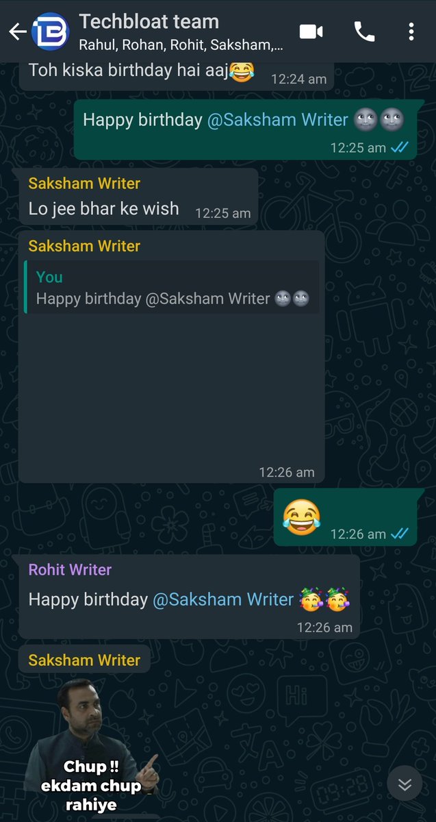 shubhamdutt13's tweet image. When your team has a bunch of funny guys 🤣🤣
This is nothing, We have these fun conversations everyday ( beside work).
I love these people 🌸😍

@sakshambhatia34 @TechAirSD @Rohan_Kankarwal @s1d_h3art @RohitWahwal @RahulDSharma

#Techbloat