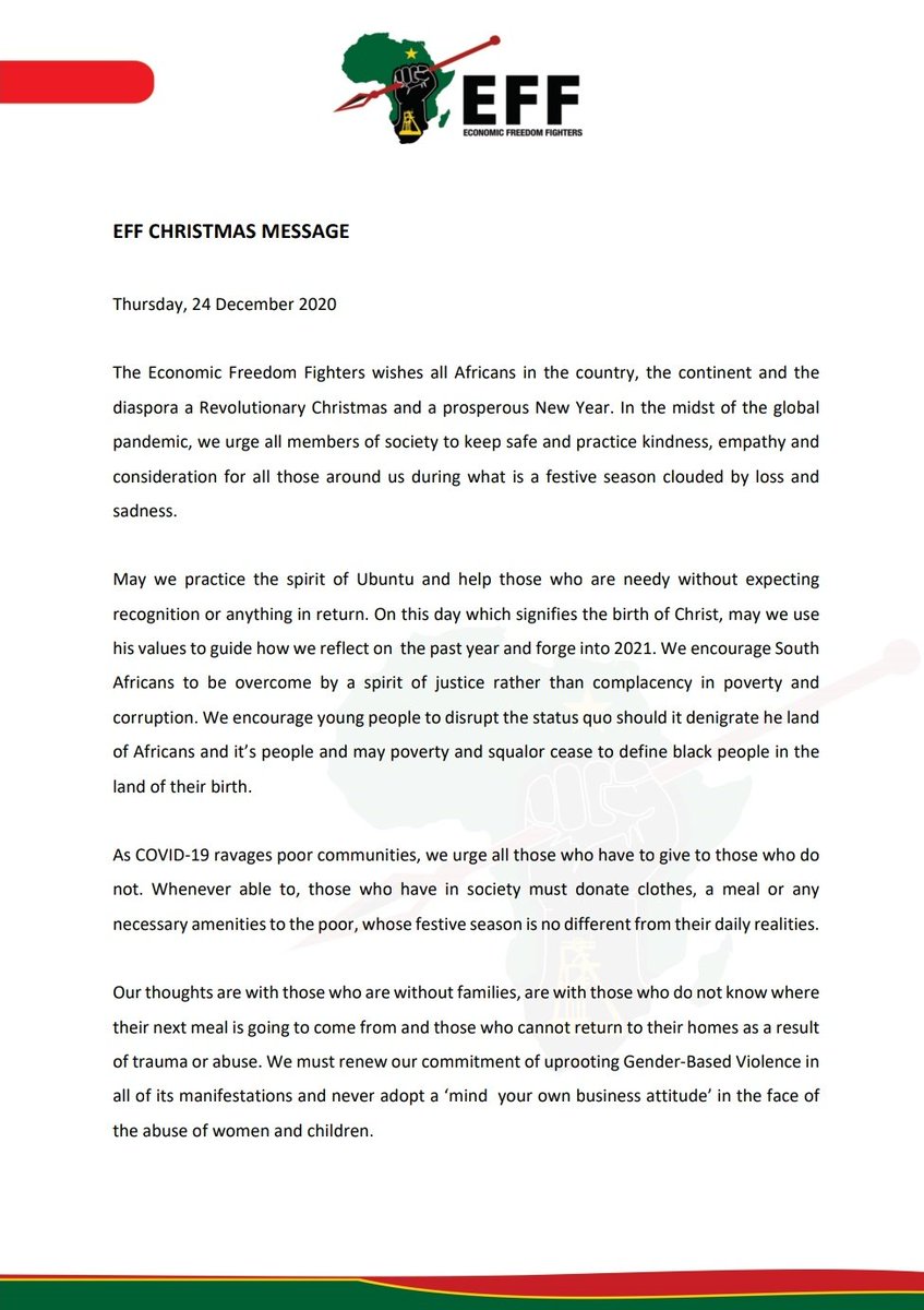 EFFSouthAfrica's tweet photo. EFF Christmas Message https://t.co/D9rUsz80Sc