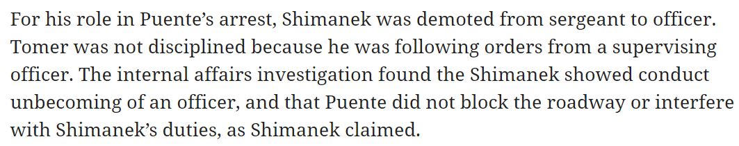 7. the officers weren't fired. one of them *wasn't even disciplined* because he was "following orders" - even though those orders were objectively unreasonable and caused immense suffering.