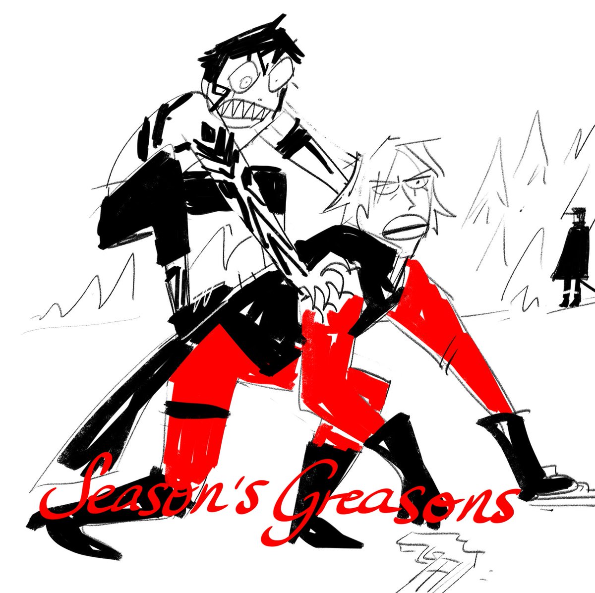 a few months ago i scribbled this and told my friend to remind me in december to redraw it properly and they did but i opened it again and was like you know what. it doesn't get better than this so. happy holidays