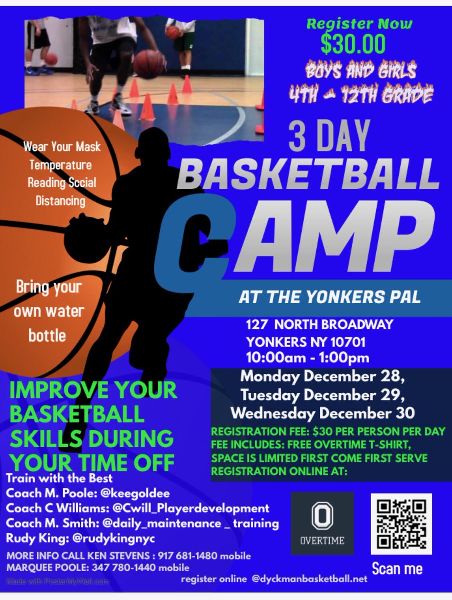 __ballplayerx5's tweet photo. Monday Tuesday & Wednesday is going to be 🔥. Grind time Boys & Girls @Mid_Range_Mike @__ballplayerx5 @overtime @IamDyckman #CWill Register online or Scan the Bar Code https://t.co/cG6PfKQNjj @NYGHoops @Worldexpbball @BBallWallSt https://t.co/n7PYZc8dv5