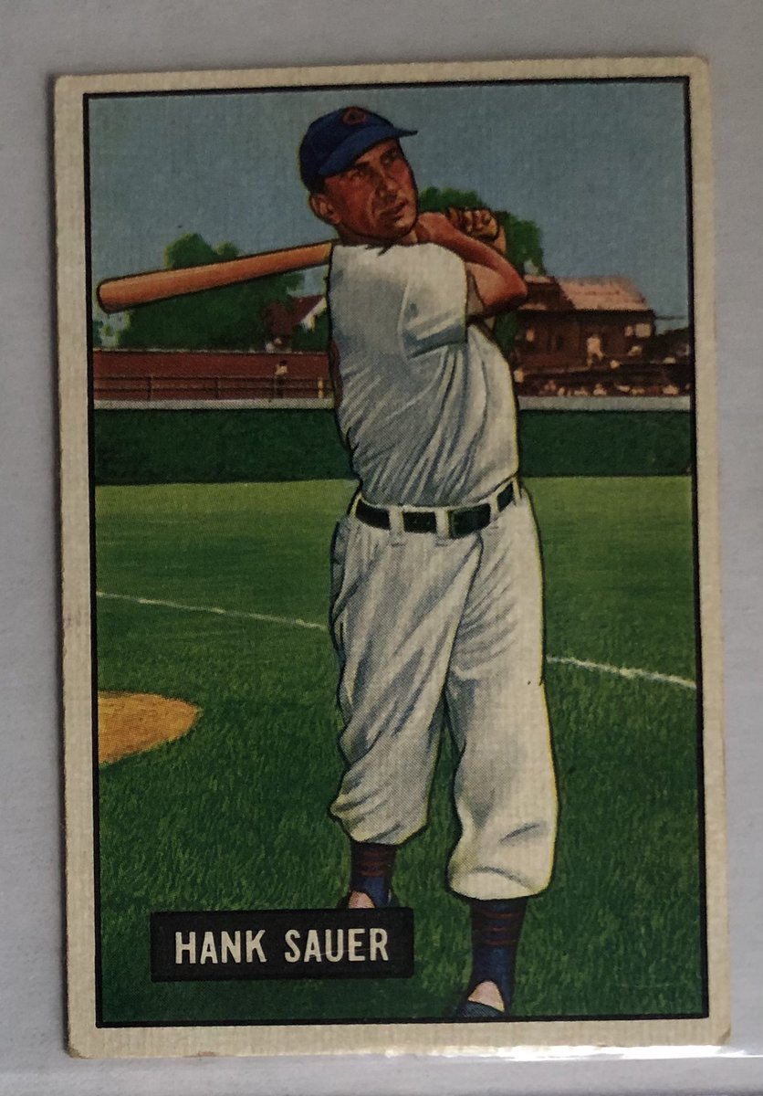 CardboardHistry's tweet photo. Any early ‘50s #Bowman w/ Wrigley as a backdrop is golden, but it’s even better when it’s a 2x All⭐️ slugger who hit 30+ HRs 6 out of 7 yrs from ‘48-‘54. In 1952, #TheHonker led all MLB w/ 37 HRs & 121 RBIs to capture NL MVP. #ForgottenStars https://t.co/clafbkWq4b