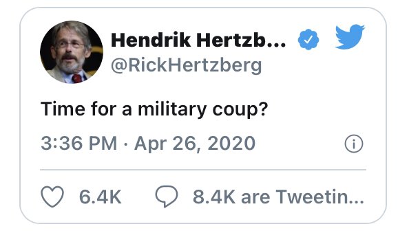 Former Carter speech writer suggesting military coup against Trump in April of 2020