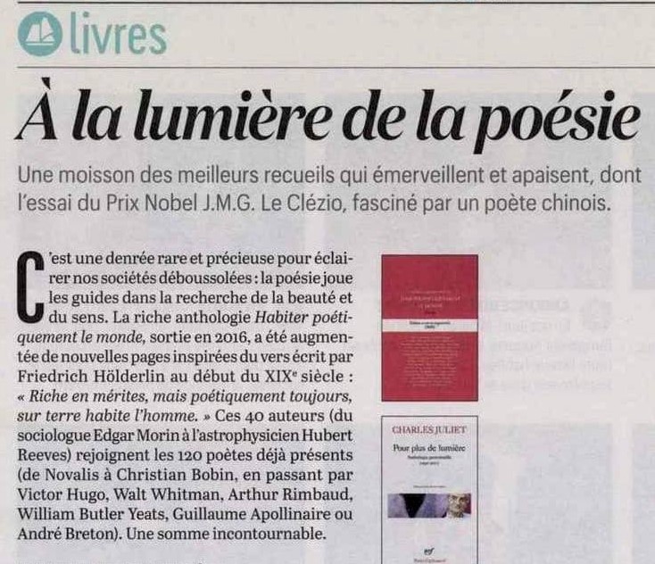 Merci à Marie Chaudey pour son beau soutien à notre anthologie dans le journal "La Vie" paru aujourd'hui.