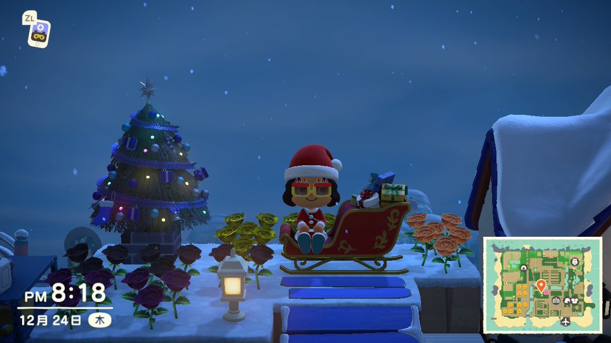 Kon テレビ観ながら配信観ながらあつ森クリスマスもひと通りやったよｗ クリスマスリース レシピ出ないのに完成品を今頃住民がくれたｗ ソリめっちゃかわいい ケーキ並べたった あつ森