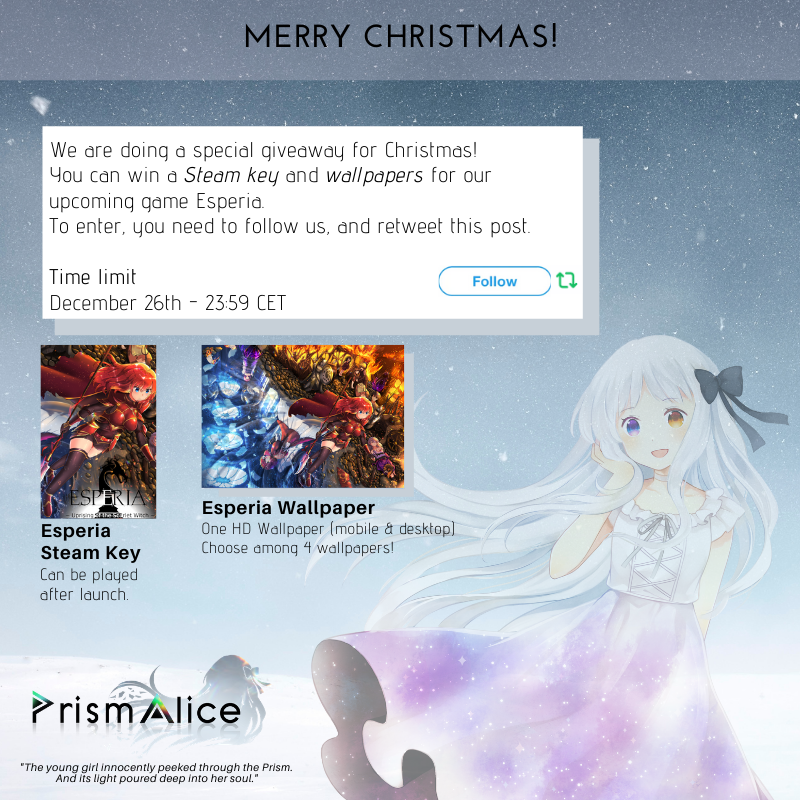 Hi everyone!
To celebrate Christmas, we're doing a #Giveaway!
You can enter by retweeting this post and following us!
We will give out a #Steam key for the game and a wallpaper!
You can participate until December 26th.
#indiegame #indiedev