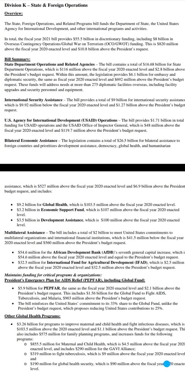 Additional facts about what House GOP want to renegotiate:-totals $55.5B, $10.8B more than Trump request-just under 4% of all FY21 disc spending-most is not direct foreign aid; it's funding for  @StateDept,  @USAID and multilateral orgs-bumping checks to $2K would cost ~$370B