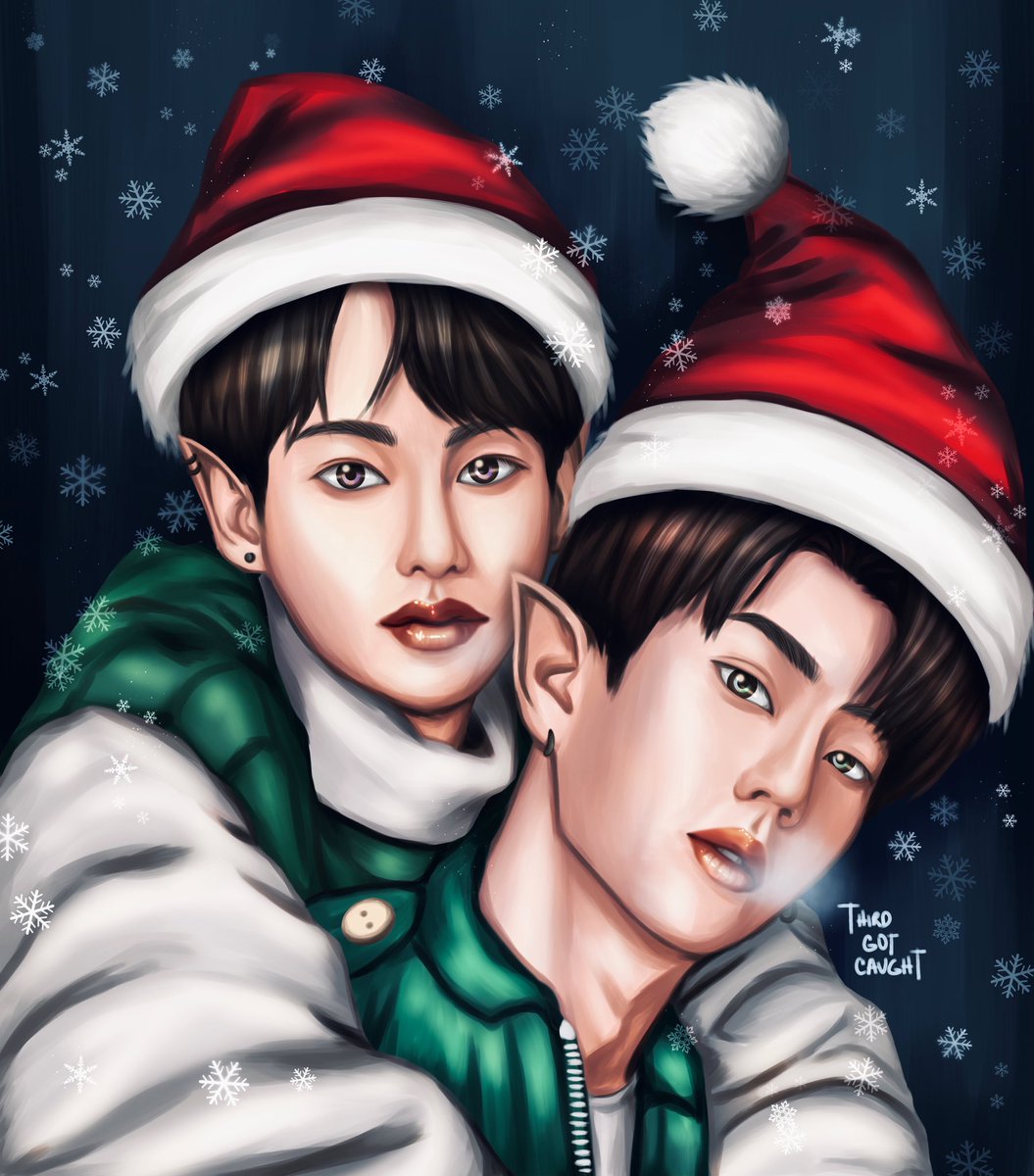 thirdgotcaught's tweet image. Happy Holidays everyone and Merry Christmas to those who celebrate it. I don’t have much but this year, I offer you Santa’s naughtiest helpers to hopefully make your day better (*ˊᗜˋ)ﾉ. * ･ ｡ﾟ
#offgunfanart 
#ออฟกัน 
@off_tumcial 
@AtthaphanP