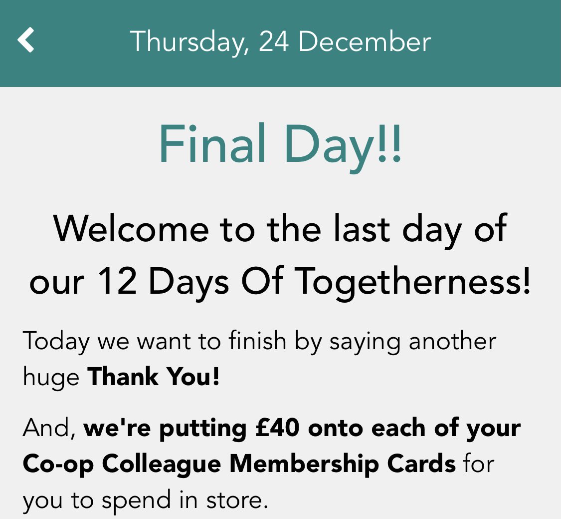 Camers1878's tweet photo. π Thank you @coopuk. Itβs been good fun opening the virtual #12daysoftogetherness advent calendar. Amazing gesture to find Β£40 credited to my colleague card today. π #ItsWhatWeDo https://t.co/ITOoPnoqsE