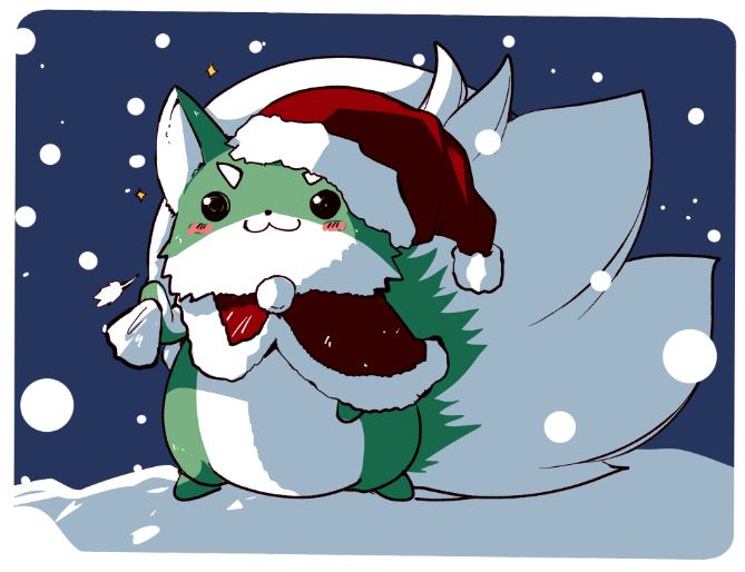 ex-keine ,kamishirasawa keine hat santa hat no humans tail sack snow :3  illustration images