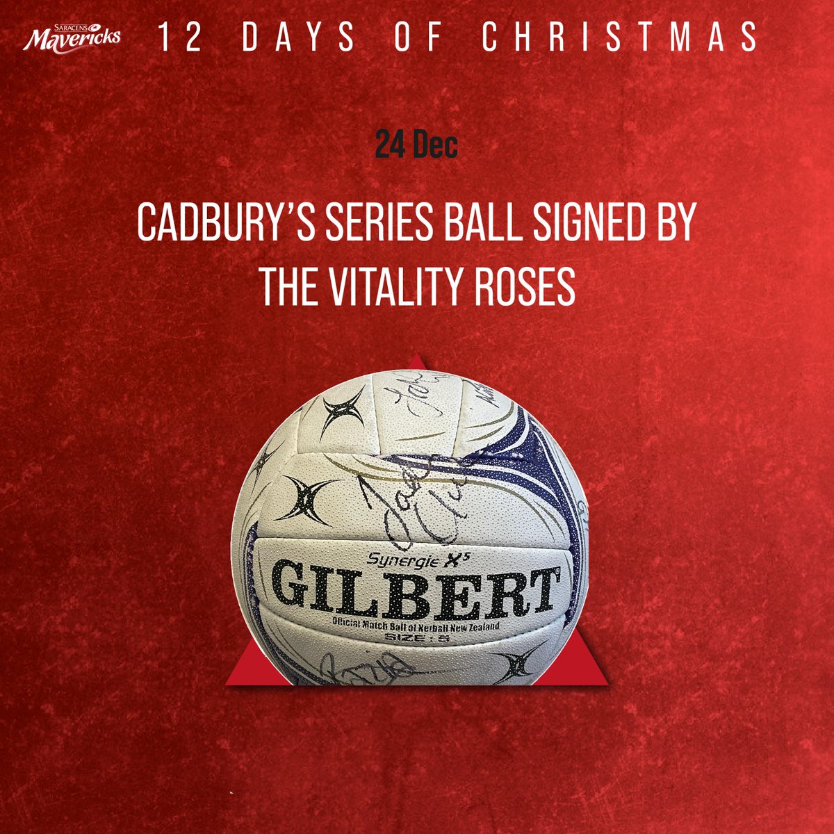 On the 12th day of Christmas, Mavericks gave to me... a Cadbury's Series ball signed by the Vitality Roses!

To be in with the chance to win:
LIKE this post
TAG a friend in the comments
RETWEET this post

You have until midnight tonight to enter!

#12DaysOfChristmas #BeAMaverick