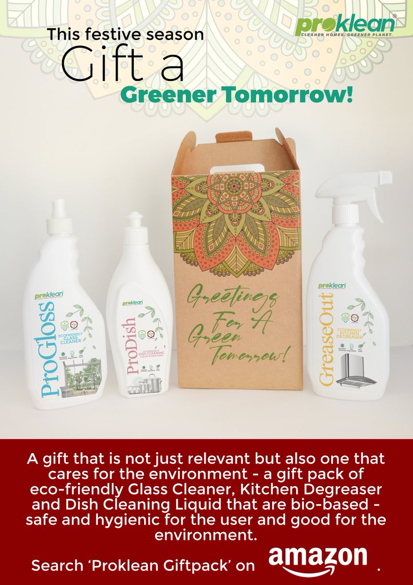 prokleantech's tweet photo. A gift that is not just relevant but also one that cares for the environment - a gift pack of eco-friendly Glass Cleaner, Kitchen Degreaser and Dish Cleaning Liquid that are bio-based. Search ‘Proklean Giftpack’ on Amazon. #cleantech #greenfuture #sustainability #cleanhome https://t.co/IseiVJV4yt