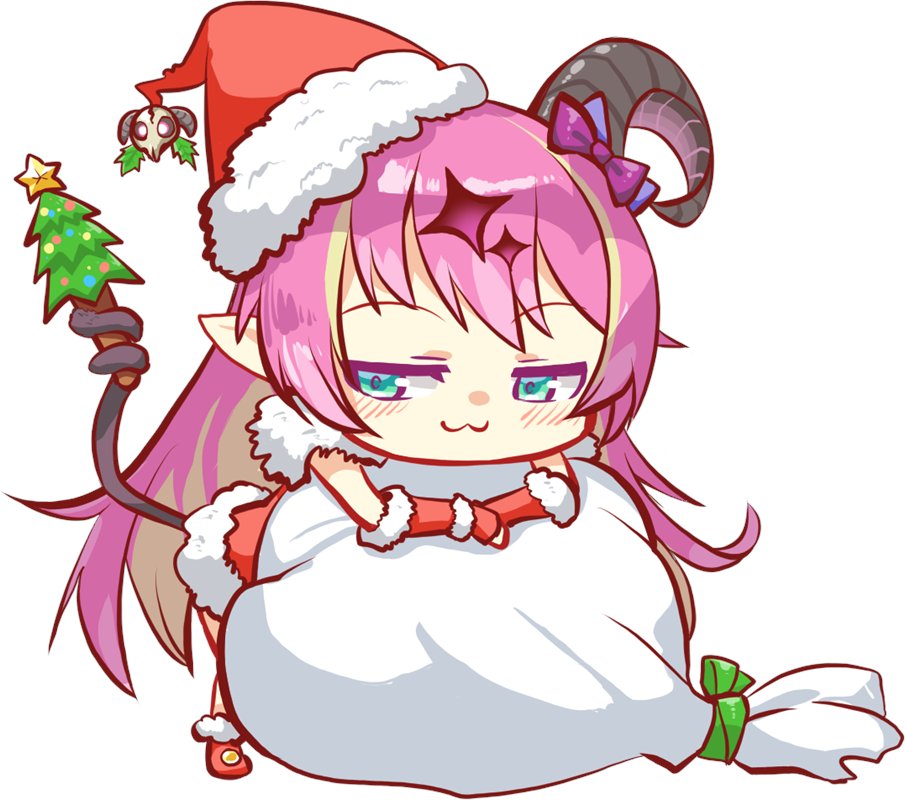 1girl santa hat horns hat christmas tail pink hair  illustration images