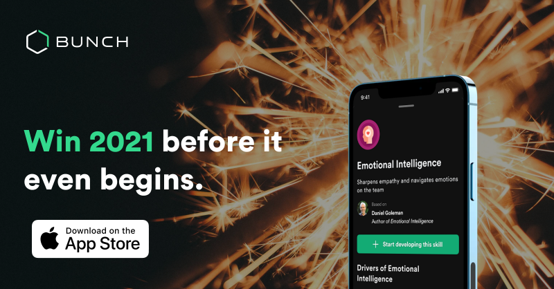 bunch_HQ's tweet photo. The secret to being a great leader is to get 1% better every day. Make it happen in 2021 with BUNCH, the AI leadership coach! Claim your lifetime subscription for FREE today.