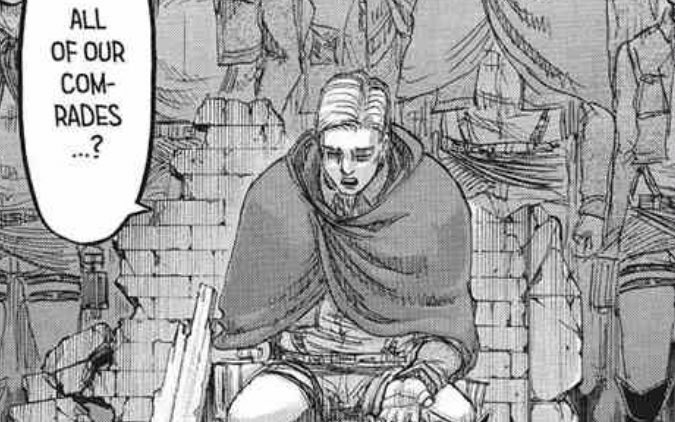 An example of this would be through his final conversation with Erwin Smith. There, for the first time ever, did he witness his dear companion, of whom he greatly admired, finally snap.