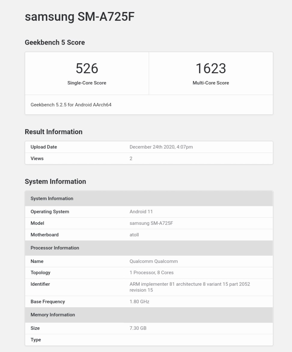 mobile365tech's tweet photo. Samsung Galaxy A72 spotted on Geekbench.
• Qualcomm Snapdragon 720G SoC
• 8GB Ram
• Android 11

#Samsung #GalaxyA72 #A72 #mobile365tech https://t.co/7k6Ekf3HWs