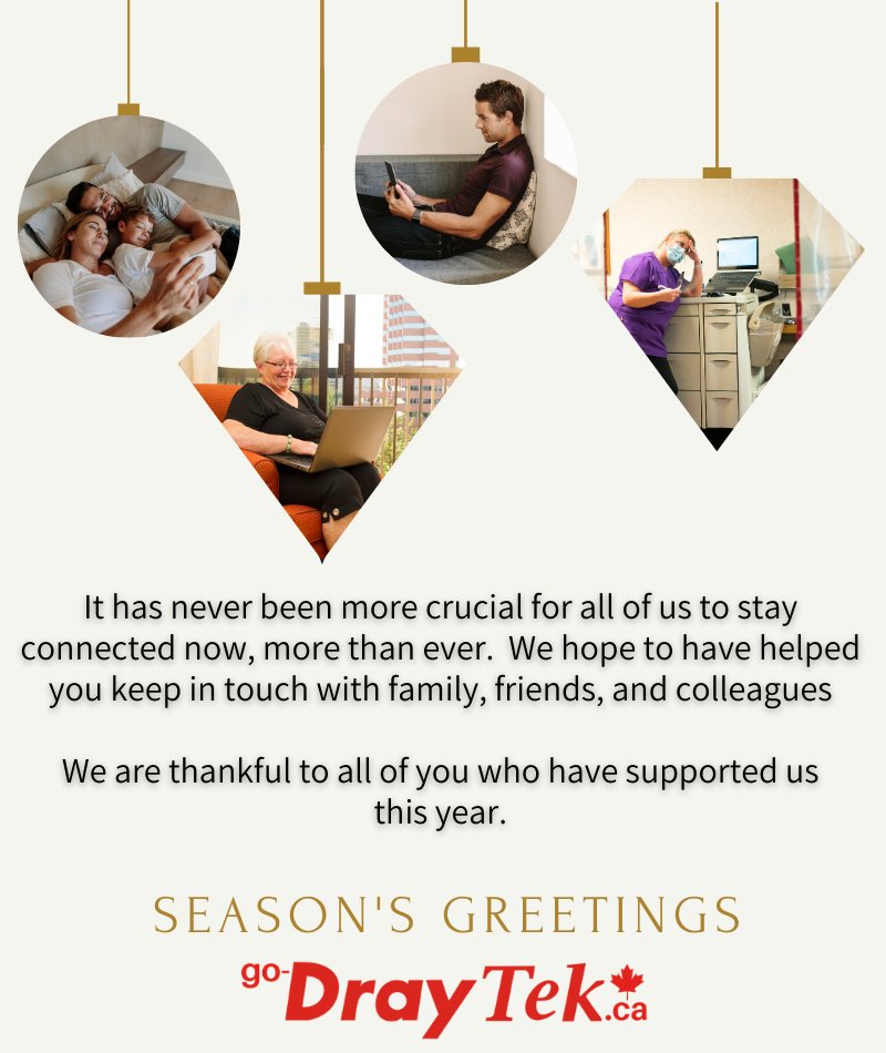 DraytekNetCda's tweet image. 🎄It has never been more crucial for all of us to stay connected now, more than ever😷We hope to have helped you keep in touch with family, friends, and colleagues. 
We are thankful to all of you who have supported us this year🙏Season&apos;s Greetings!🌲