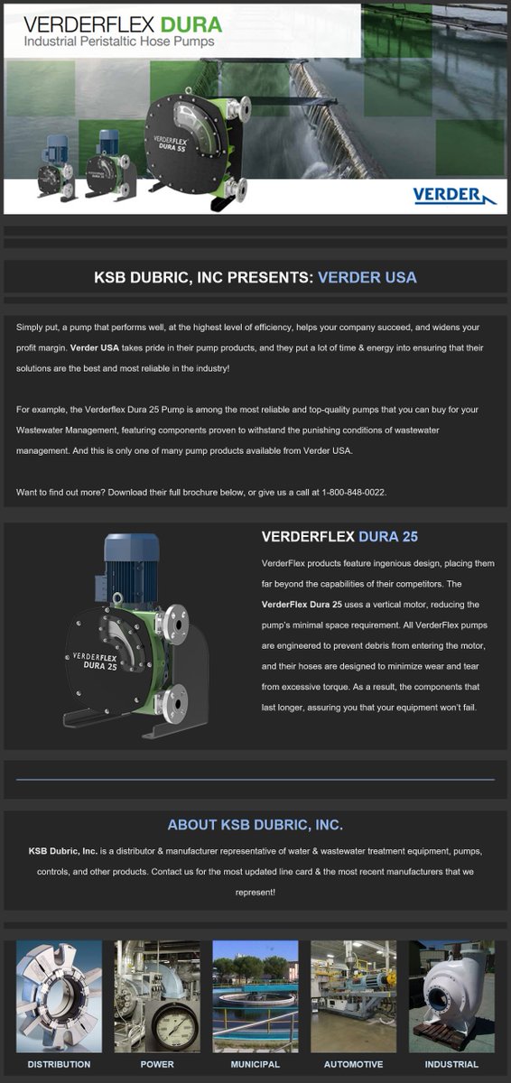 VerderUSA's tweet photo. Thank you to our distributor KSB Dubric, Inc. for promoting Verder on to their customers with a feature on the Dura 25 hose pump! https://t.co/mecyV62cEa