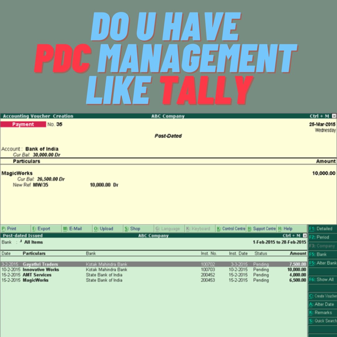 ERPinDubai's tweet image. Holiday Season Ahead

Manage your #postdatedcheque payments &amp;amp; receipts well

#PDC #PDCManagement #postdatedcheck #TallyERP9 #TallyPrime

Call Equinox +971558707475, +971504599540