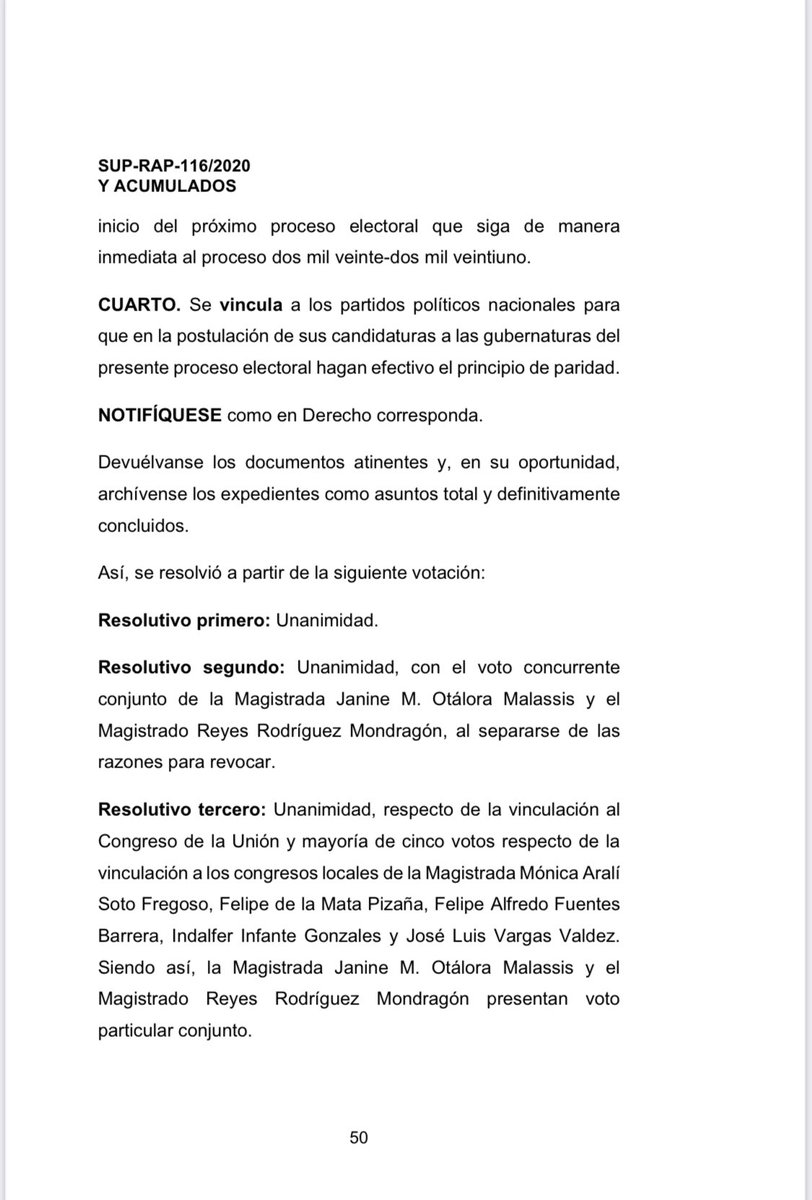 MarthaTagle's tweet photo. Finalmente salió engrose del @TEPJF_informa que vincula de manera definitiva a los partidos a cumplir con el registro de 7 mujeres candidatas a gobernadoras y deberá informar al @INEMexico en qué entidades a más tardar el 30 de diciembre
#ParidadEnGubernaturasYa
Núm 145 - 147 👇🏼 https://t.co/AKCFnOnsK7