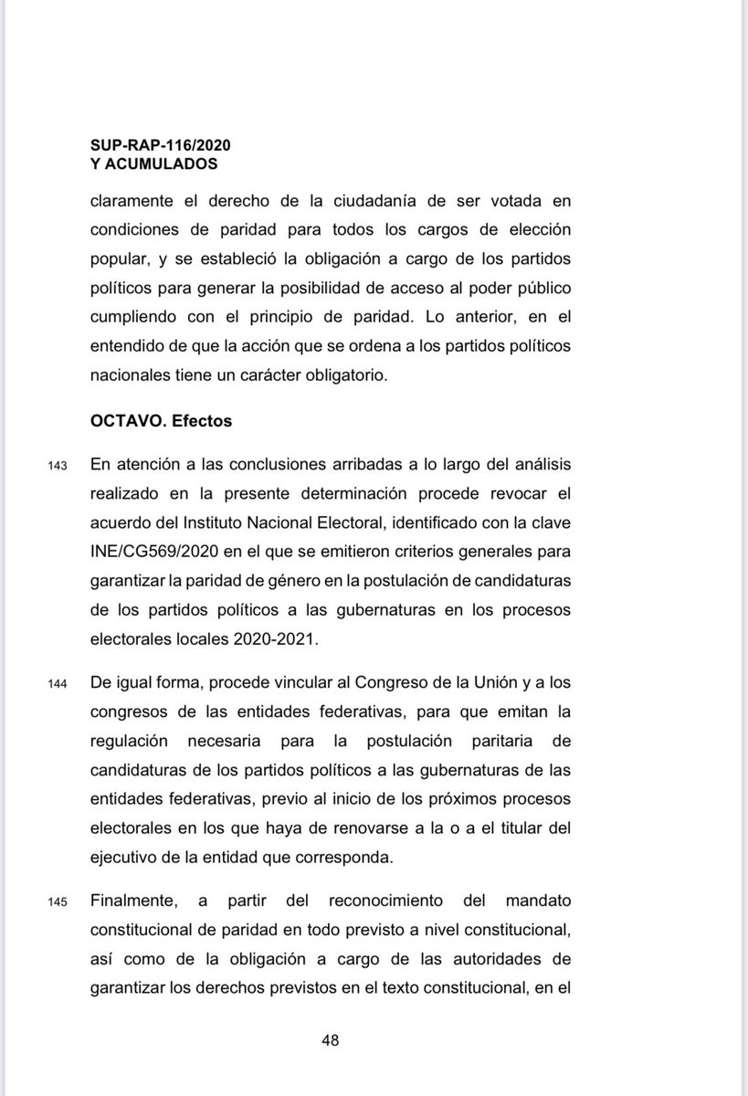 MarthaTagle's tweet photo. Finalmente salió engrose del @TEPJF_informa que vincula de manera definitiva a los partidos a cumplir con el registro de 7 mujeres candidatas a gobernadoras y deberá informar al @INEMexico en qué entidades a más tardar el 30 de diciembre
#ParidadEnGubernaturasYa
Núm 145 - 147 👇🏼 https://t.co/AKCFnOnsK7
