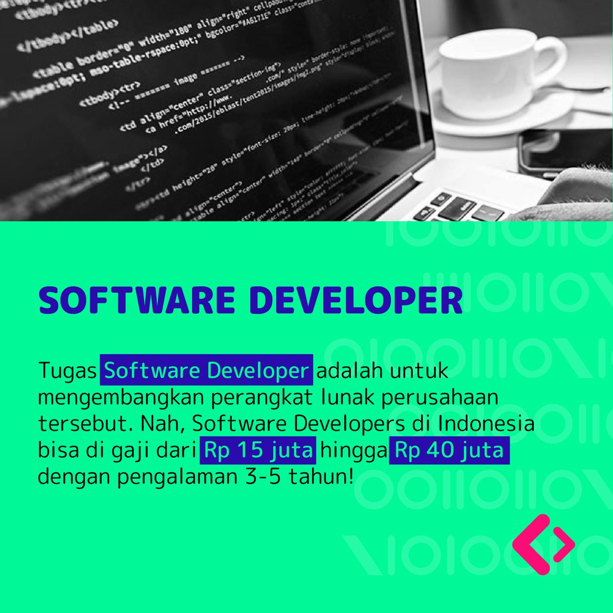 girlskodeid's tweet photo. Tapi kan IT luas banget, jadi juga bisa beda-beda tiap profesi. Nih kita kasih bocorannya dikit deh! 

#GirlsKode #KodeTheFuture
#programmerindonesia #pemrograman #programmer #teknikinformatika #javascript #programming #sisteminformasi #developer #pemrogramanweb #gaji https://t.co/PLlC1BhZt1