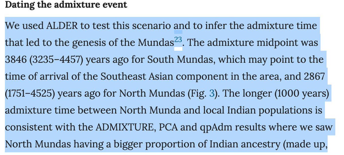 South Munda have a 73% frequency of O2a, whilst it is at 62% for North Munda. The admixture event date is 3-4kya for South Munda and 1.5-2kya for North Munda.