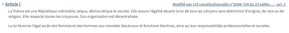 8) « Etre français, c'est aussi une citoyenneté définie par des valeurs "liberté, égalité, fraternité, laïcité" »Bon, soit on s'arrête à « liberté, égalité, fraternité » , soit on ajoute aussi le reste des valeurs qu'on trouve dans la Constitution...