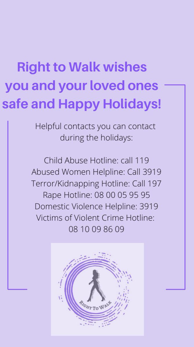 RightToWalk2's tweet image. Happy Holidays! 
You are never alone. Here are a few contacts you can contact during the holidays if needed 🤍 
#HappyHoliday #domesticviolence #righttowalk #domesticabuse #hotlines #MerryChristmas