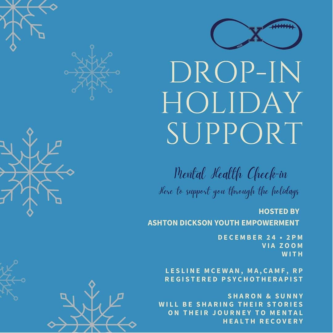 AjdmFoundation's tweet photo. support this holiday season. 

Join us, for those who need to vent, talk or just listen. We are here. 💙

Link in bio to register.

#ottawa #canada #mentalhealth #holiday #adye #youthempowerment https://t.co/G4OhkNfdgR